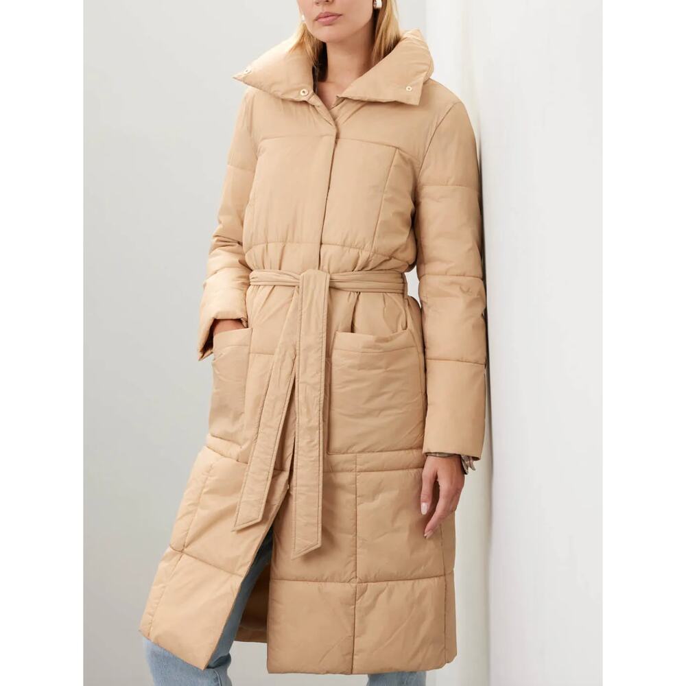 Ellen Tracy Camel Pillow Cowat SMALL Puffer Warm Quilted Trench Designer $300